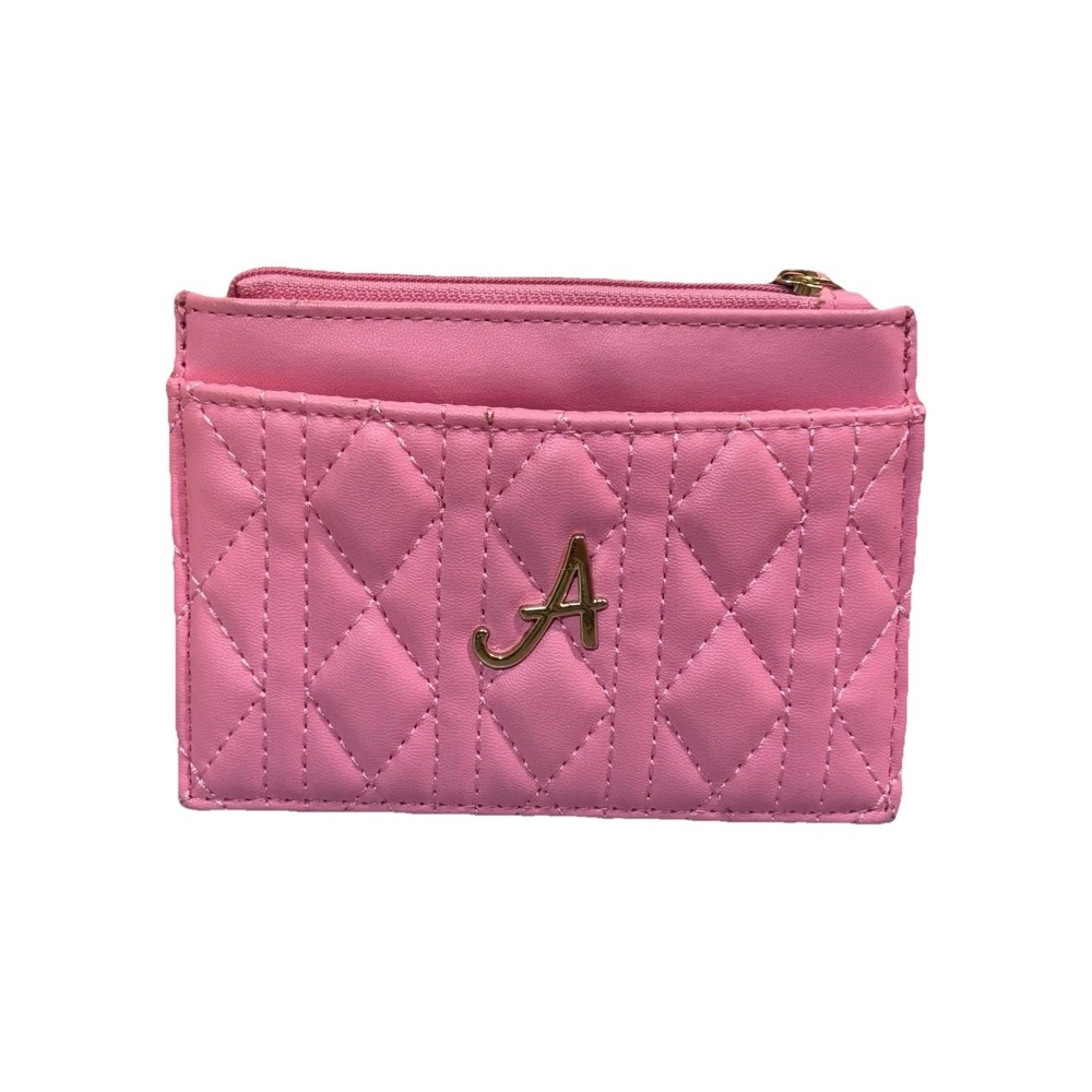 Primark Quilted Pink Purse Wallet Coin Card ID Holder Zip Gold Letter A Monogram
